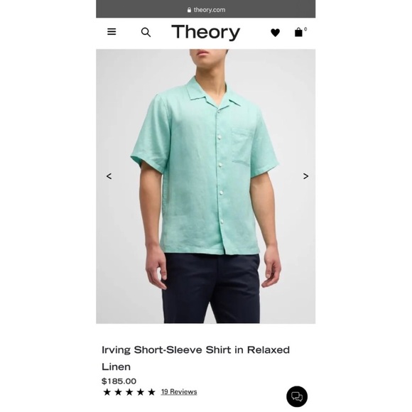 THEORY Irving 100% Linen Short Sleeve Button Front Shirt — Men’s XL — Teal Blue - Picture 4 of 8